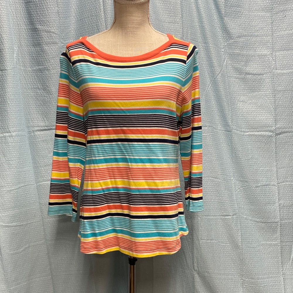 Westbound size 1X Colorful Striped Blouse 3/4 sleeves stretch comfy casual comfy